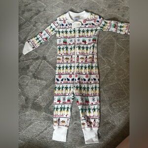 Hanna Andersson White and Green Festive Footies One Piece